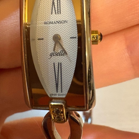 Rare Romanson white and yellow 23K  Gold plated sapphire  Crystal Watch main image 9